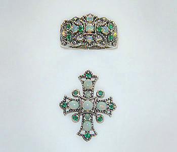 Ring Anhänger mit Smaragd und Opal Viktorianischer Stil & Steine 008